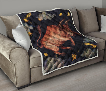 Watercolor Taurus Zodiac Sign Print Quilt