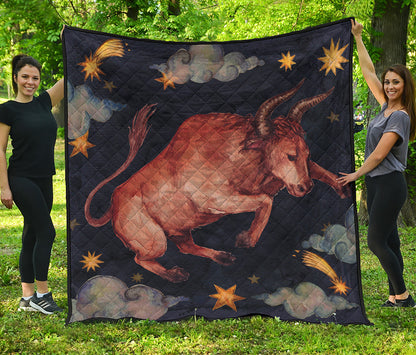 Watercolor Taurus Zodiac Sign Print Quilt