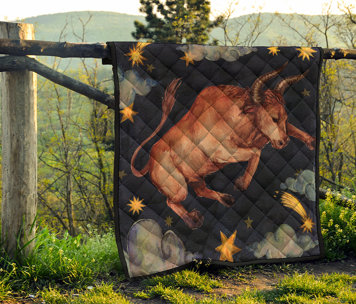 Watercolor Taurus Zodiac Sign Print Quilt