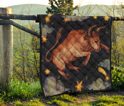 Watercolor Taurus Zodiac Sign Print Quilt