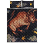 Watercolor Taurus Zodiac Sign Print Quilt Bed Set