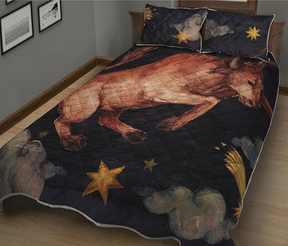 Watercolor Taurus Zodiac Sign Print Quilt Bed Set
