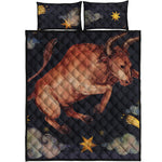 Watercolor Taurus Zodiac Sign Print Quilt Bed Set