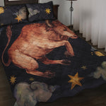 Watercolor Taurus Zodiac Sign Print Quilt Bed Set