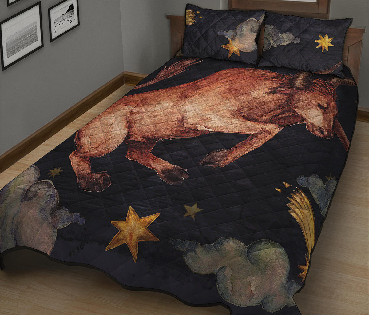 Watercolor Taurus Zodiac Sign Print Quilt Bed Set