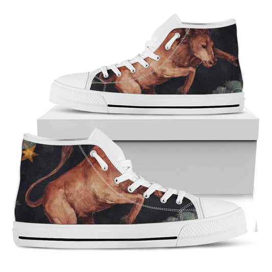 Watercolor Taurus Zodiac Sign Print White High Top Shoes