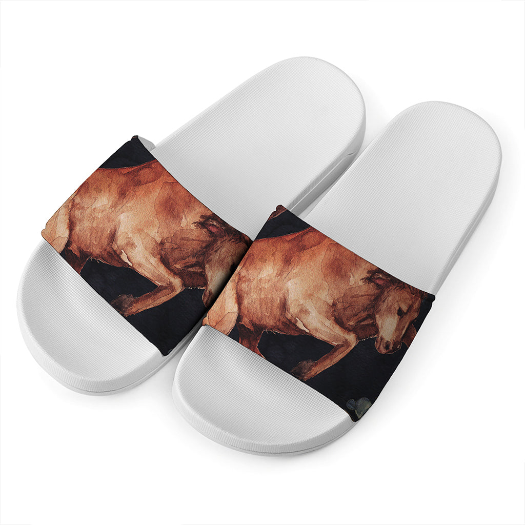 Watercolor Taurus Zodiac Sign Print White Slide Sandals