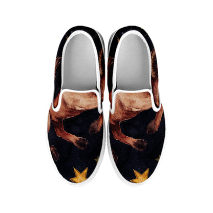 Watercolor Taurus Zodiac Sign Print White Slip On Shoes