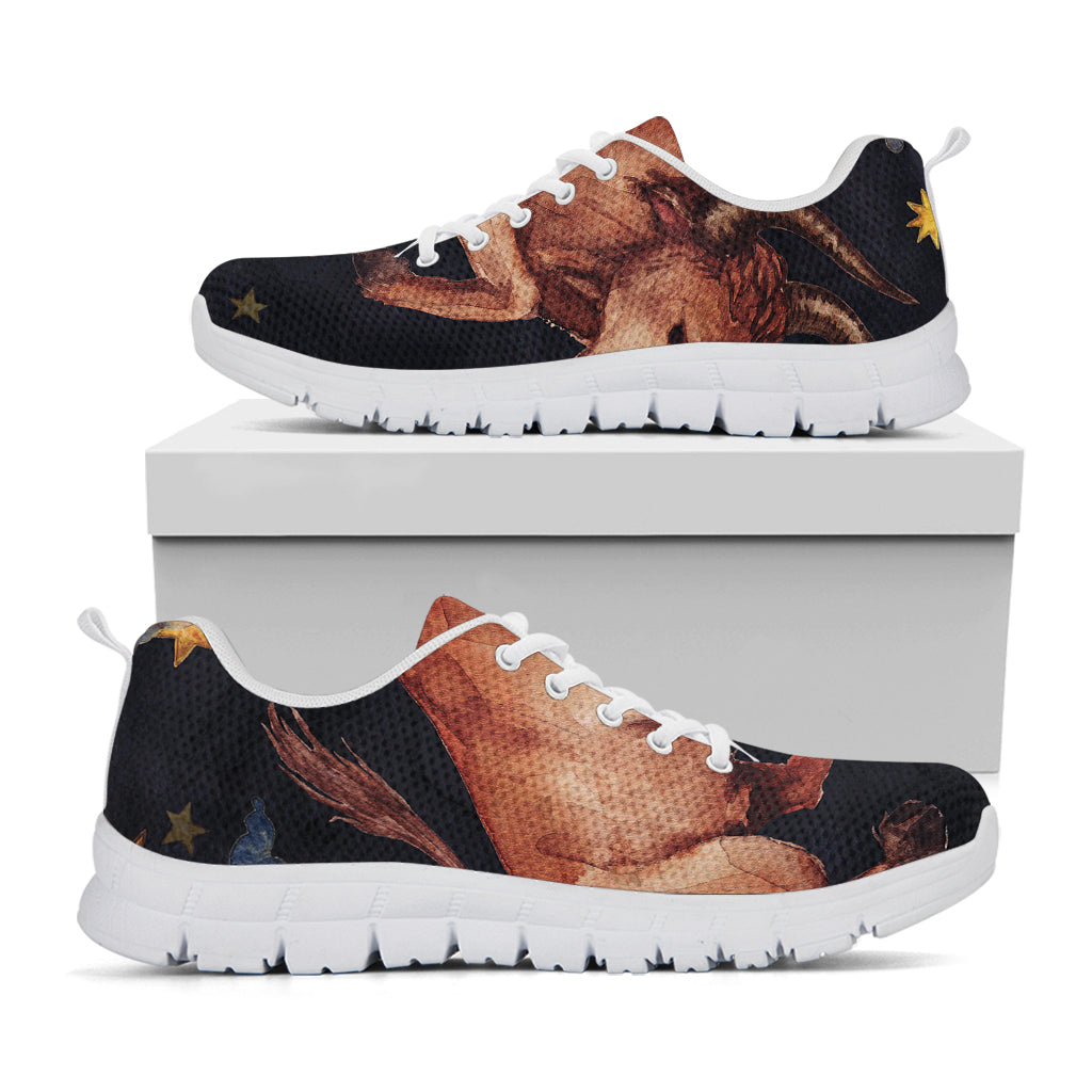 Watercolor Taurus Zodiac Sign Print White Sneakers