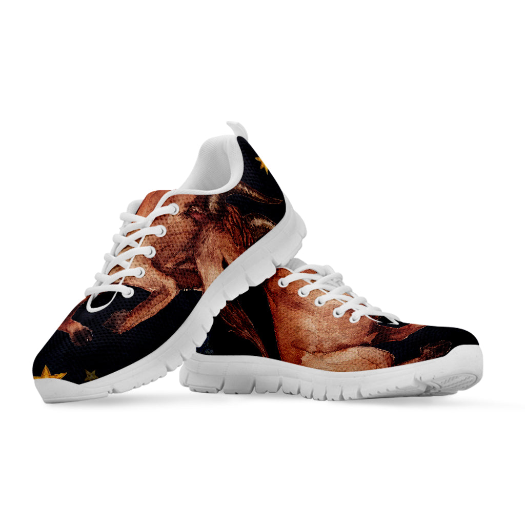 Watercolor Taurus Zodiac Sign Print White Sneakers