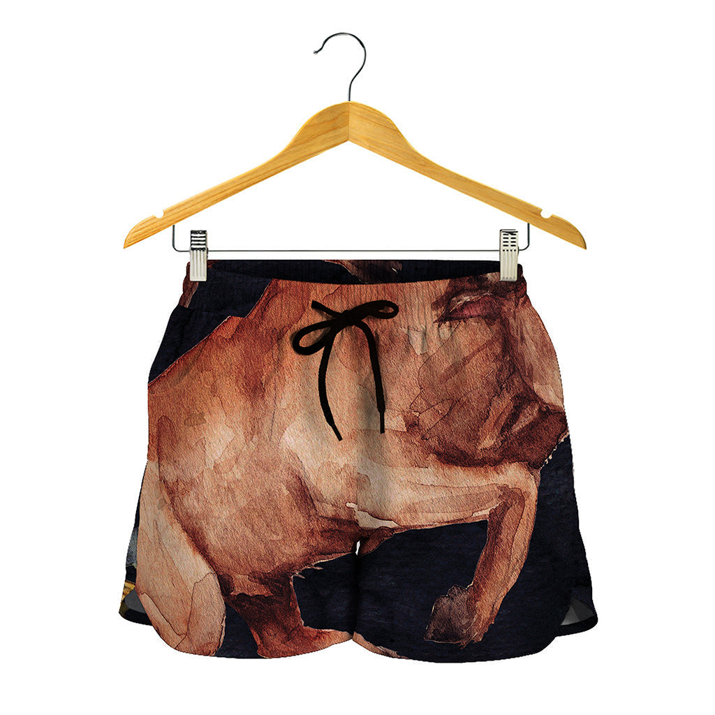 Watercolor Taurus Zodiac Sign Print Women's Shorts