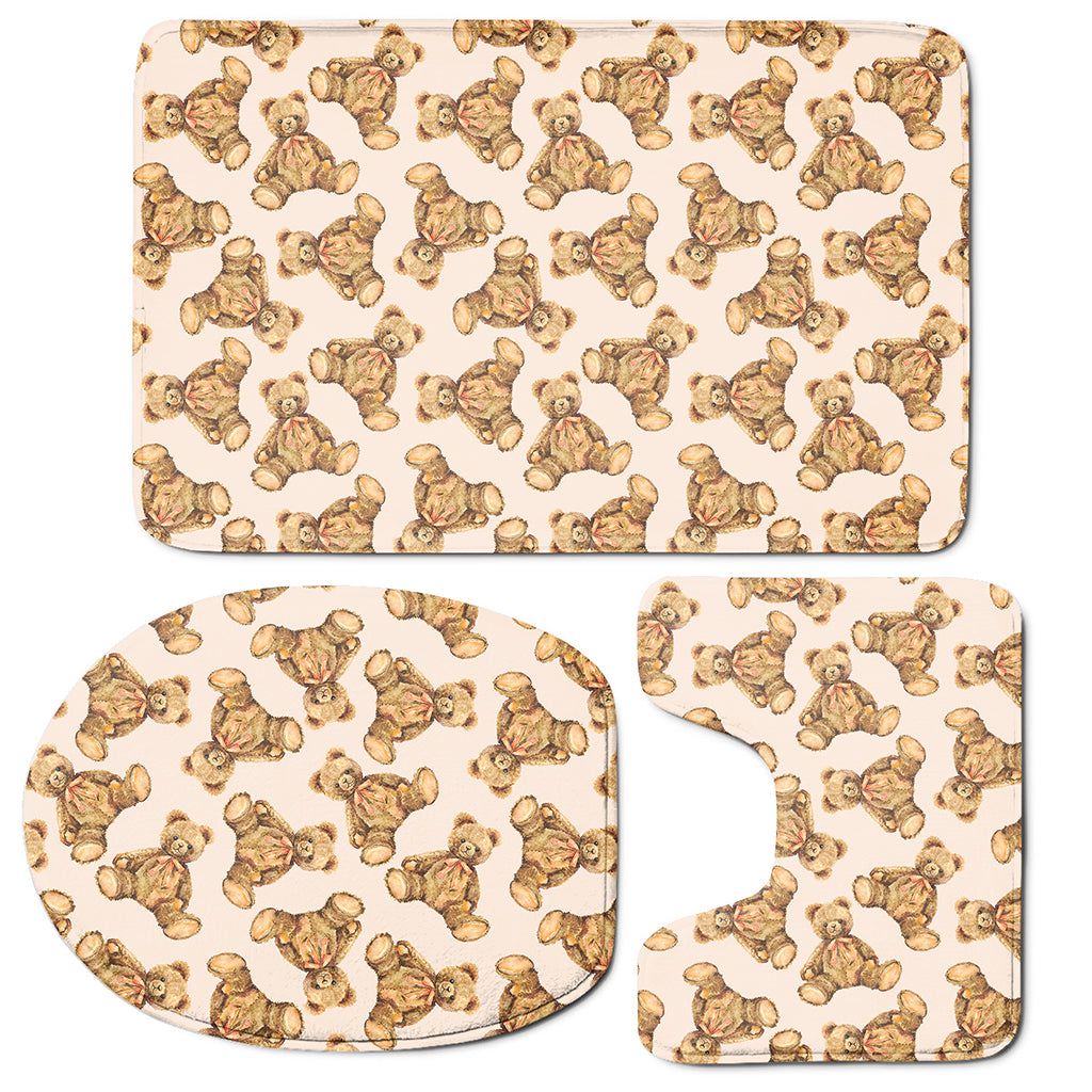 Watercolor Teddy Bear Pattern Print 3 Piece Bath Mat Set