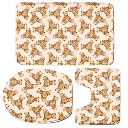 Watercolor Teddy Bear Pattern Print 3 Piece Bath Mat Set