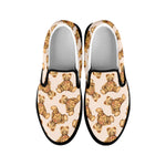 Watercolor Teddy Bear Pattern Print Black Slip On Shoes