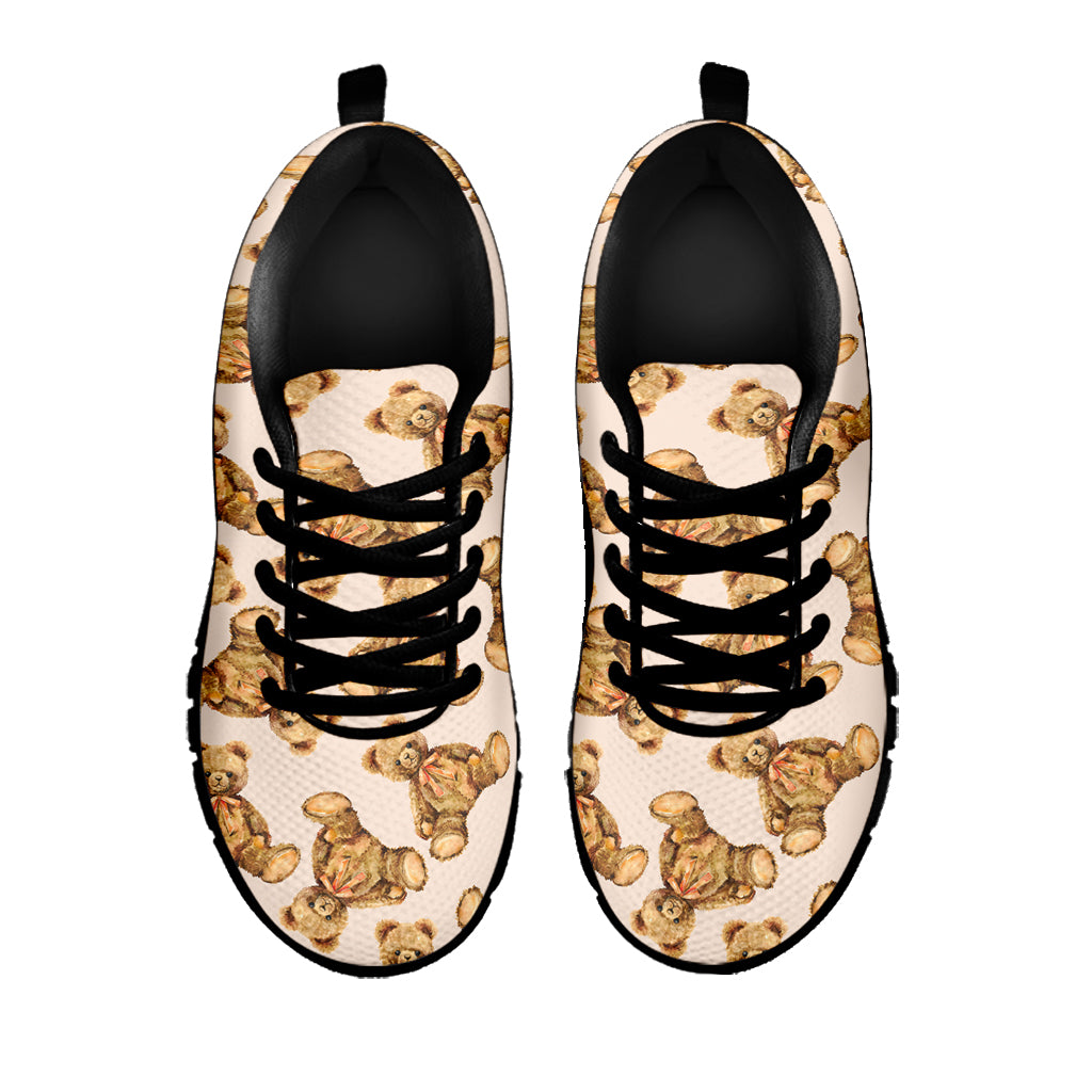 Watercolor Teddy Bear Pattern Print Black Sneakers