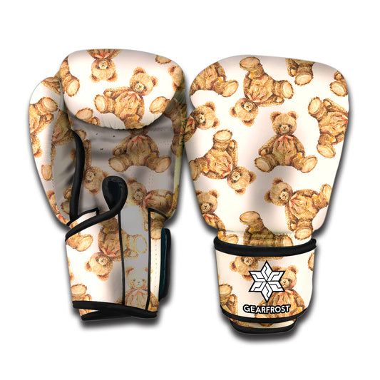 Watercolor Teddy Bear Pattern Print Boxing Gloves