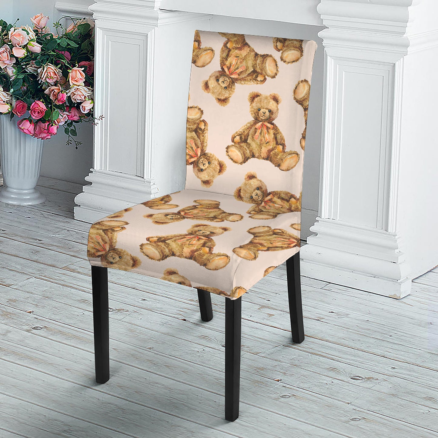 Watercolor Teddy Bear Pattern Print Dining Chair Slipcover