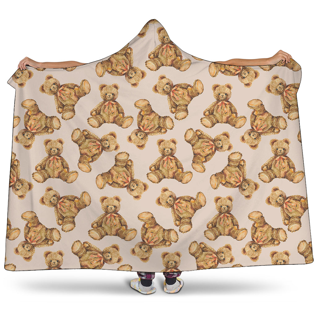 Watercolor Teddy Bear Pattern Print Hooded Blanket