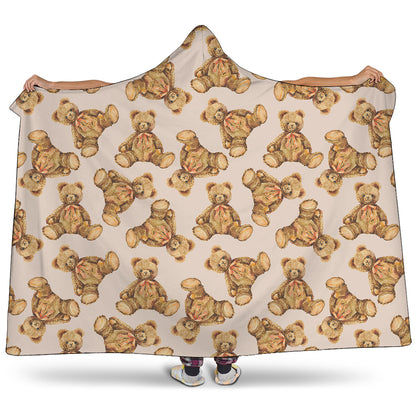 Watercolor Teddy Bear Pattern Print Hooded Blanket