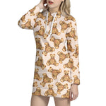 Watercolor Teddy Bear Pattern Print Hoodie Dress