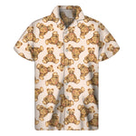 Watercolor Teddy Bear Pattern Print Men's Short Sleeve Shirt