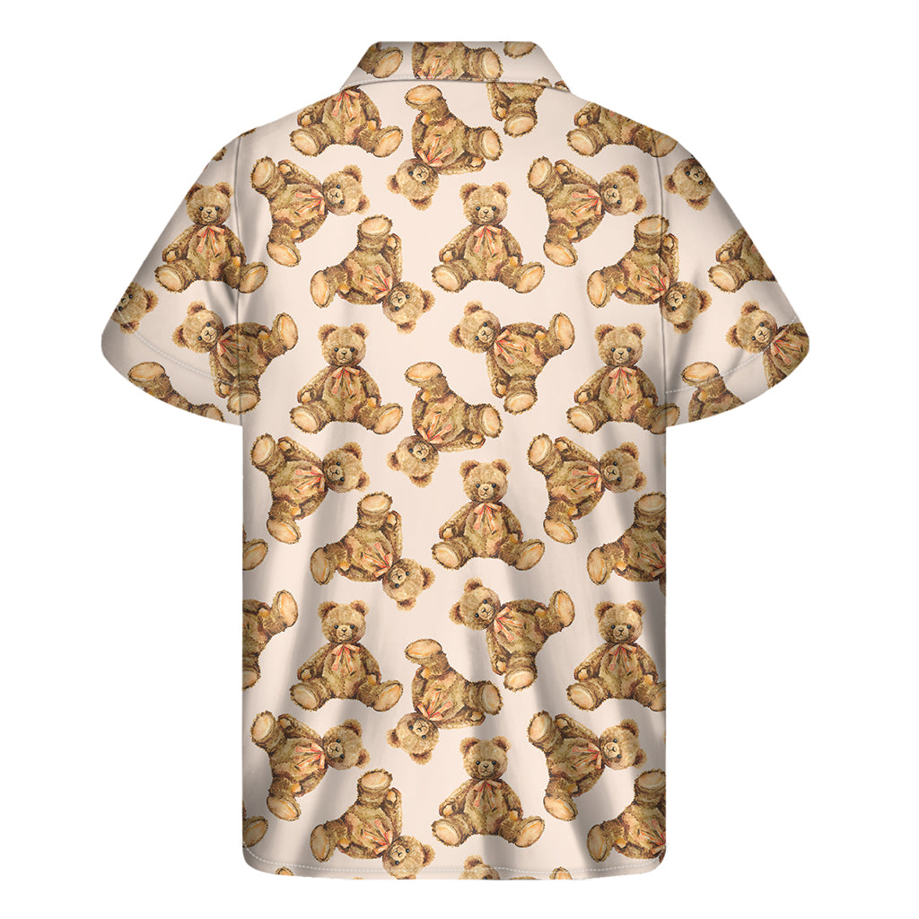 Watercolor Teddy Bear Pattern Print Men's Short Sleeve Shirt