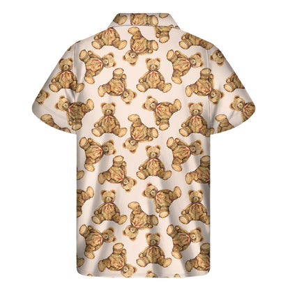 Watercolor Teddy Bear Pattern Print Men's Short Sleeve Shirt