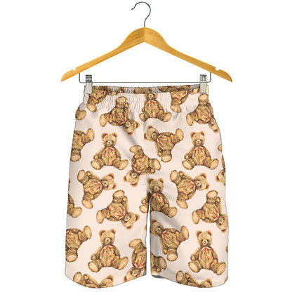 Watercolor Teddy Bear Pattern Print Men's Shorts