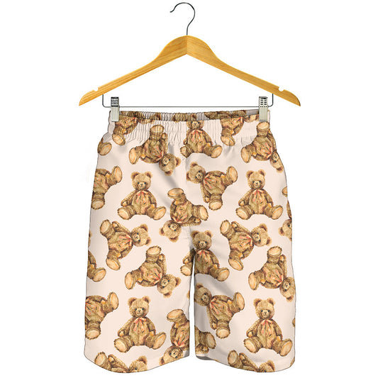Watercolor Teddy Bear Pattern Print Men's Shorts