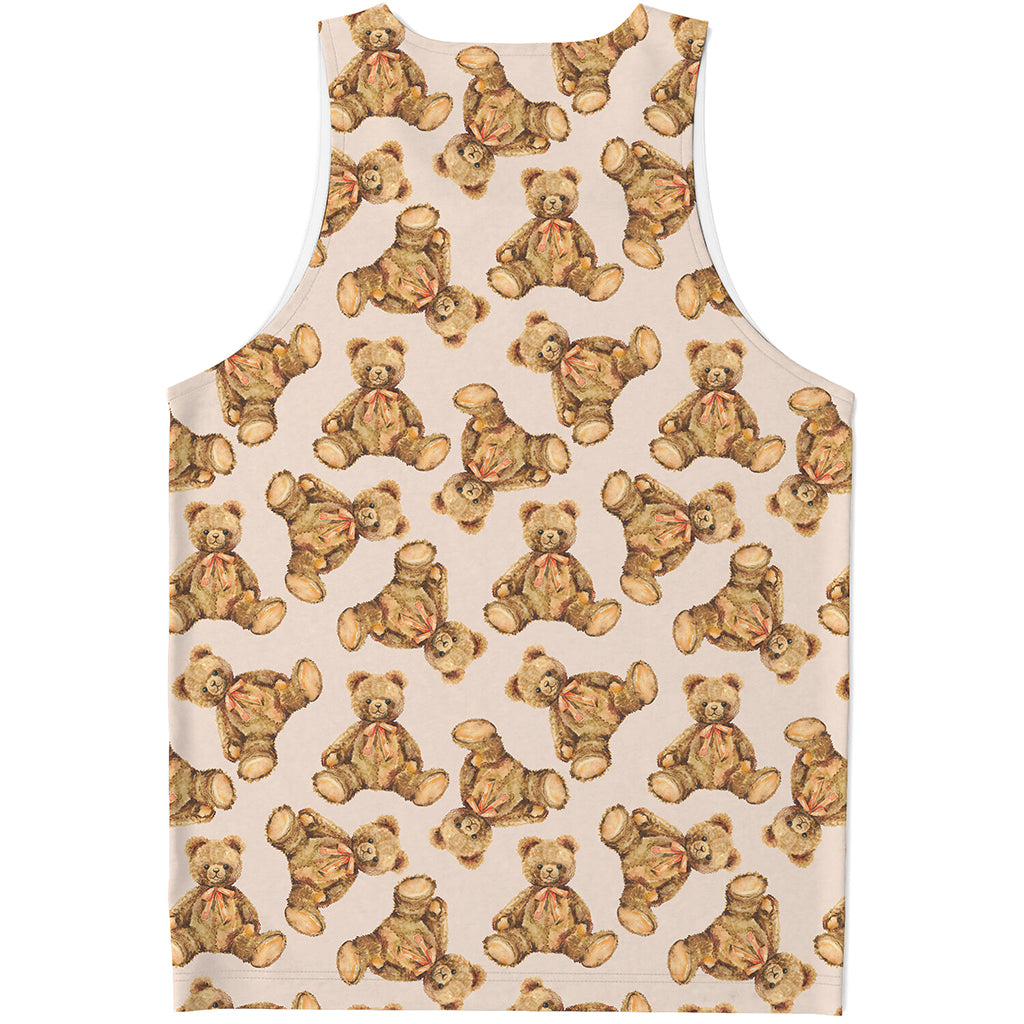 Watercolor Teddy Bear Pattern Print Men's Tank Top