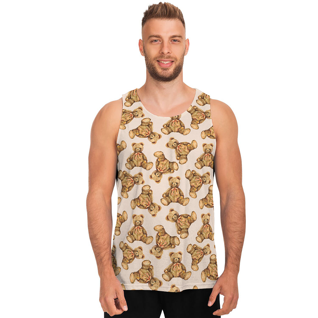 Watercolor Teddy Bear Pattern Print Men's Tank Top