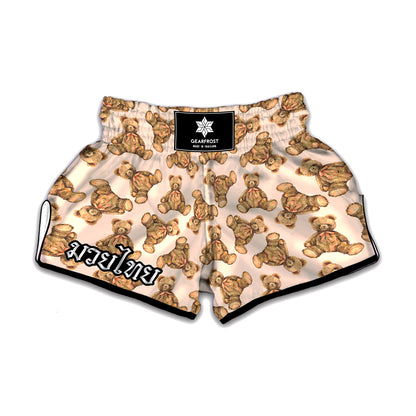 Watercolor Teddy Bear Pattern Print Muay Thai Boxing Shorts