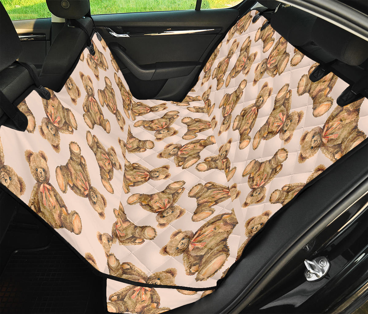 Watercolor Teddy Bear Pattern Print Pet Car Back Seat Cover