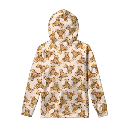 Watercolor Teddy Bear Pattern Print Pullover Hoodie