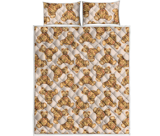 Watercolor Teddy Bear Pattern Print Quilt Bed Set