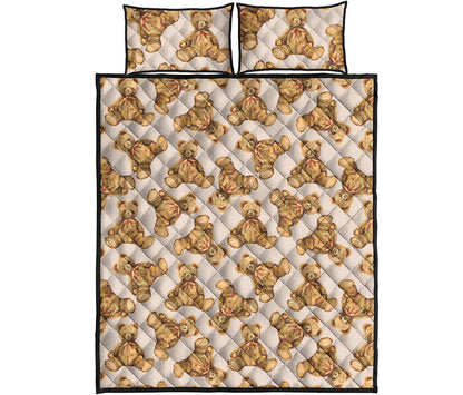 Watercolor Teddy Bear Pattern Print Quilt Bed Set