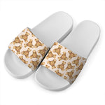 Watercolor Teddy Bear Pattern Print White Slide Sandals