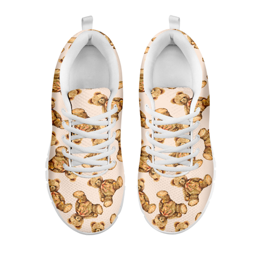 Watercolor Teddy Bear Pattern Print White Sneakers
