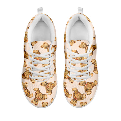 Watercolor Teddy Bear Pattern Print White Sneakers