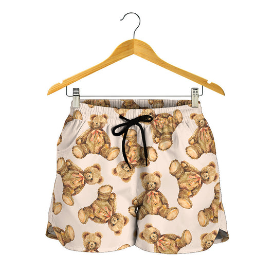 Watercolor Teddy Bear Pattern Print Women's Shorts