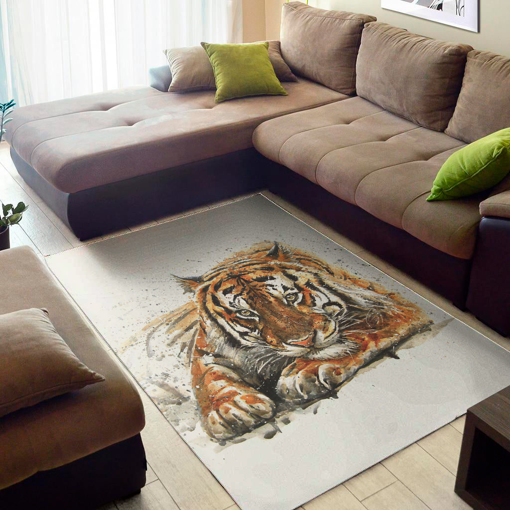 Watercolor Tiger Print Area Rug