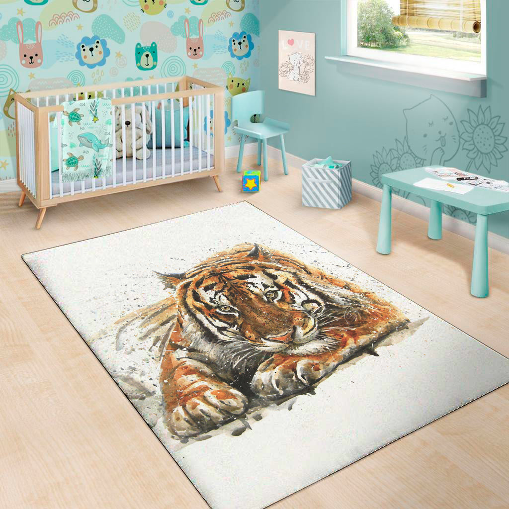 Watercolor Tiger Print Area Rug