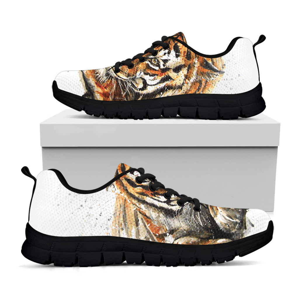 Watercolor Tiger Print Black Sneakers