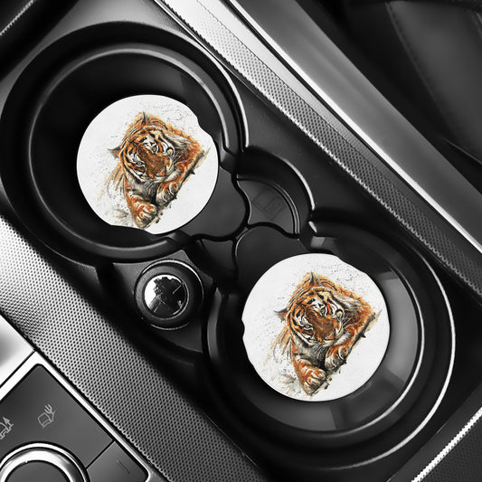 Watercolor Tiger Print Car Coasters