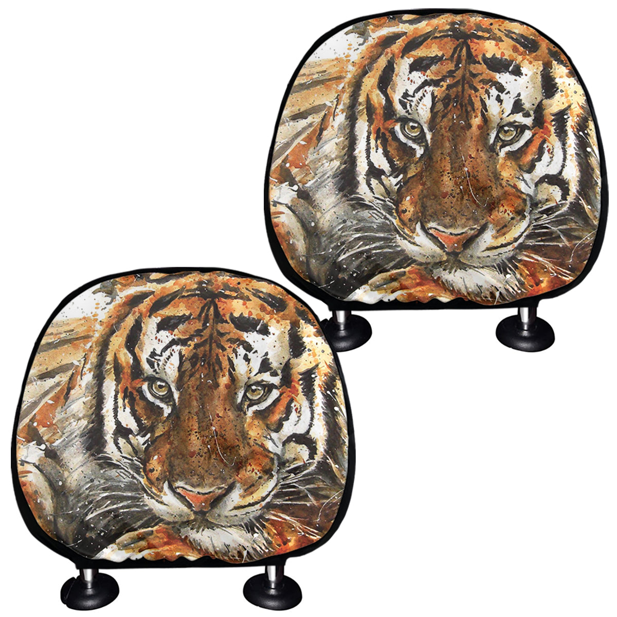 Watercolor Tiger Print Car Headrest Covers