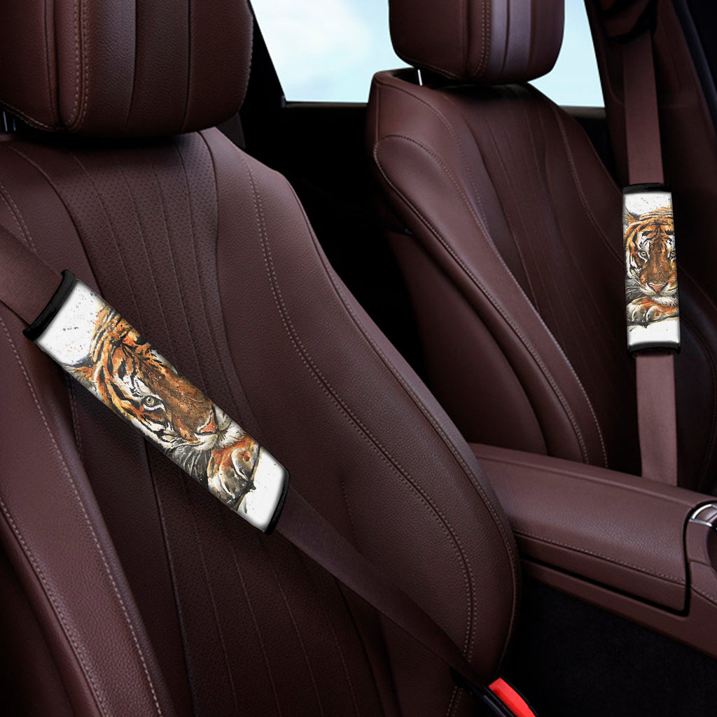 Watercolor Tiger Print Car Seat Belt Covers