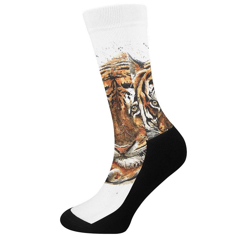 Watercolor Tiger Print Crew Socks