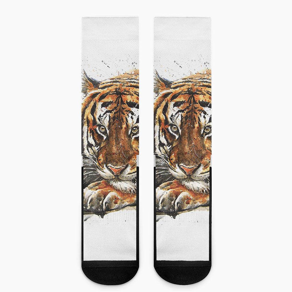 Watercolor Tiger Print Crew Socks