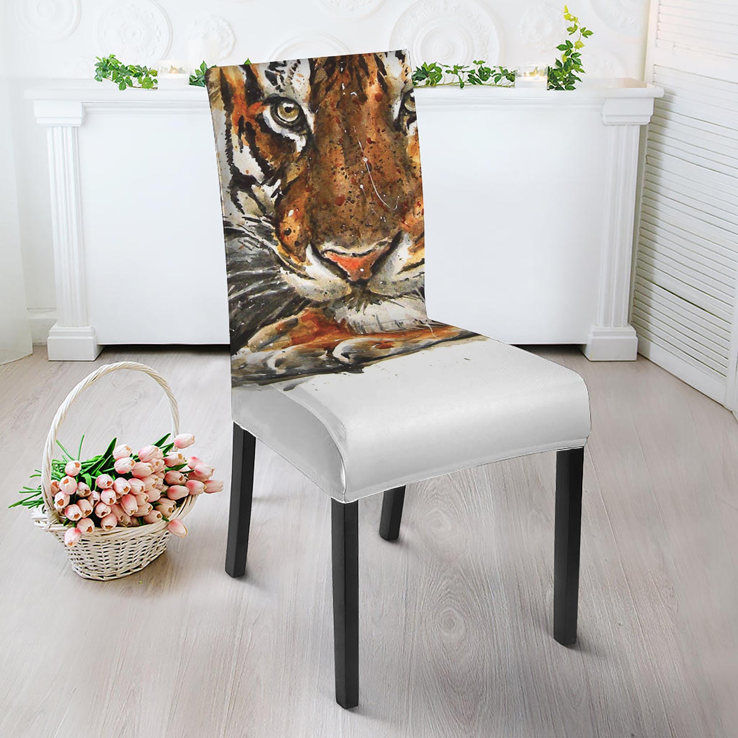 Watercolor Tiger Print Dining Chair Slipcover