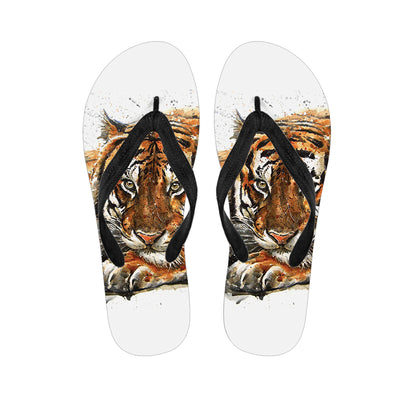 Watercolor Tiger Print Flip Flops